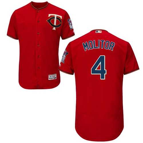 Twins #4 Paul Molitor Red Flexbase Authentic Collection Stitched MLB Jersey - Click Image to Close